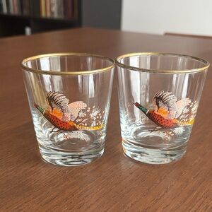 VINTAGE WHISKEY GLASSES - West Virginia Glass - Gold Rimmed Pheasant Glasses